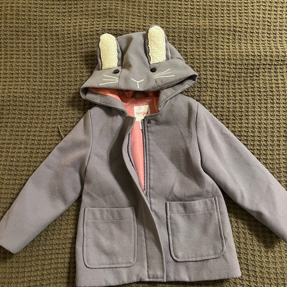 Gray and Pink Kids Jacket with Bunny Ears